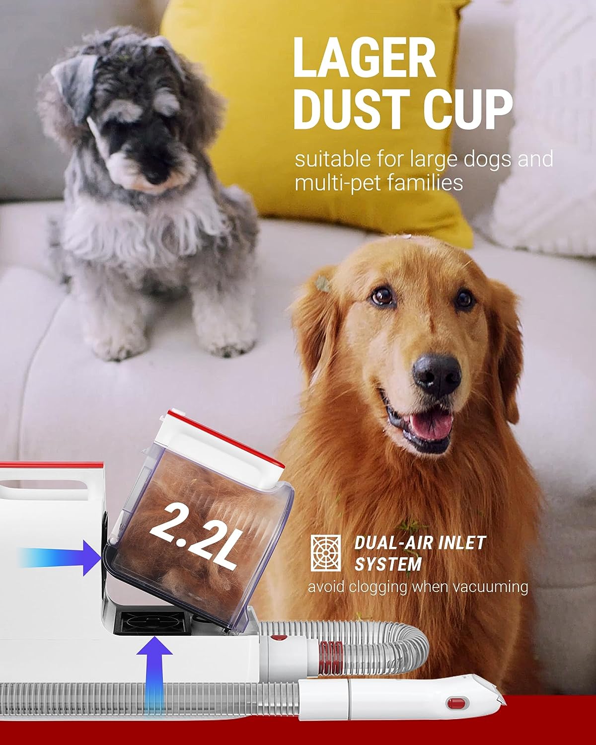 Pet Hair Vacuum and Dog Grooming Kit-3