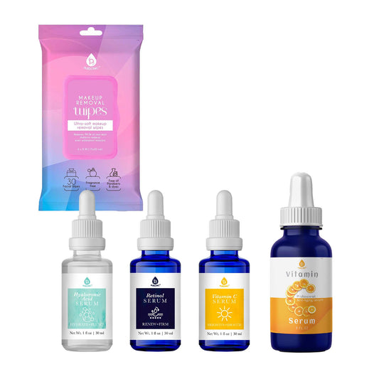 Pursonic Complete Skincare Essentials Bundle – Anti-Aging Serum Set, Vitamin C Serum, and Makeup Removal Wipes-0